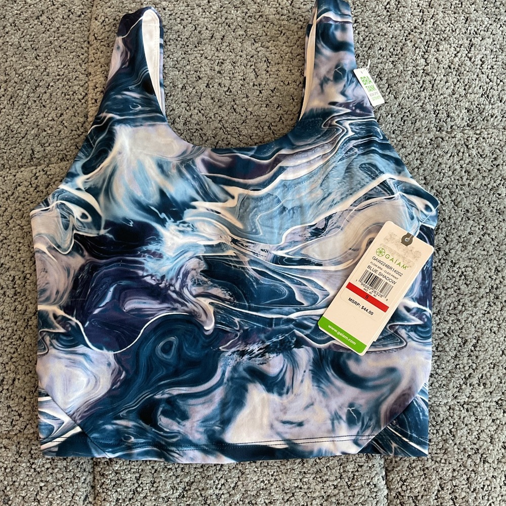 GAIAM Blue and White Swirl Sports Bra S